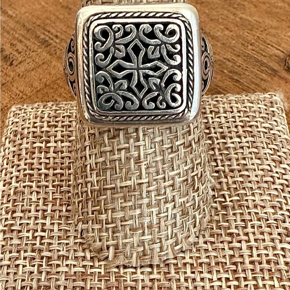 Indonesia Bali Square Scroll Sterling Silver Ring - Picture 2 of 8